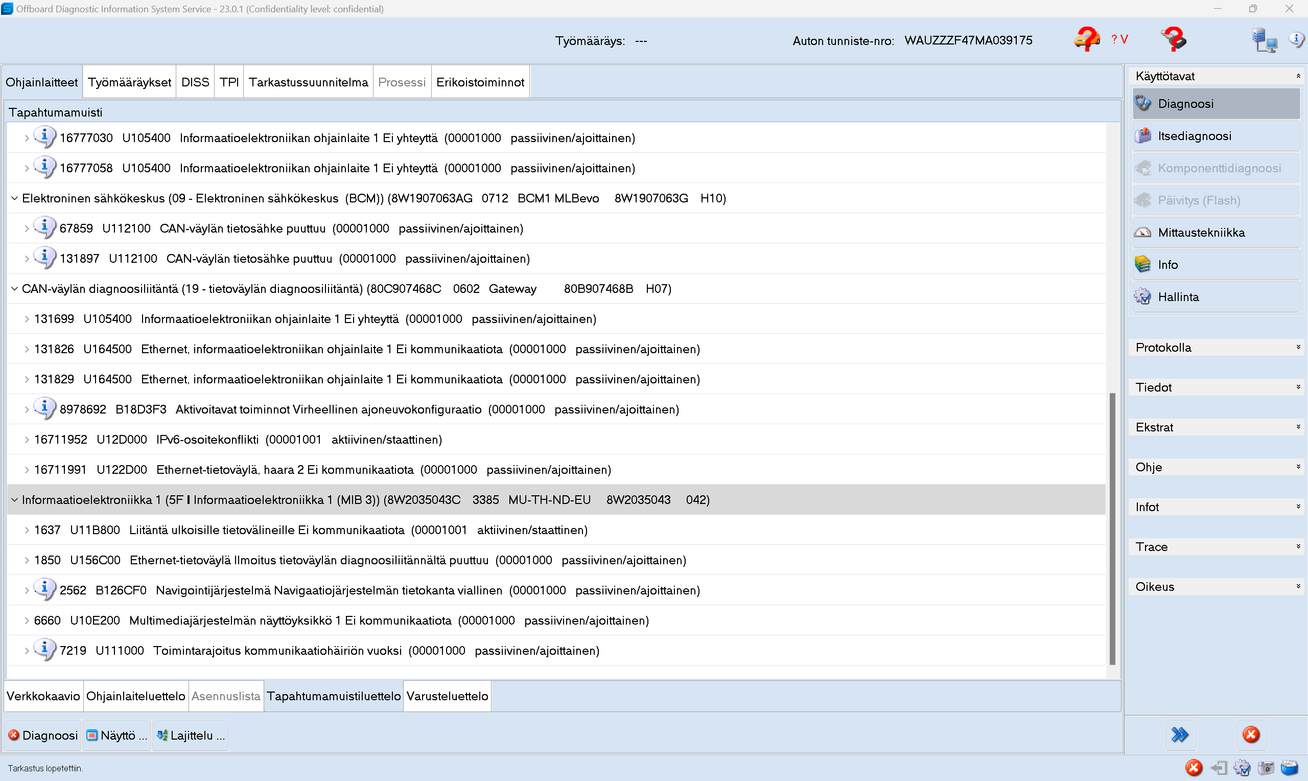 Audi A4 B9 2021 MHI3 Aptiv korjauspäivitys